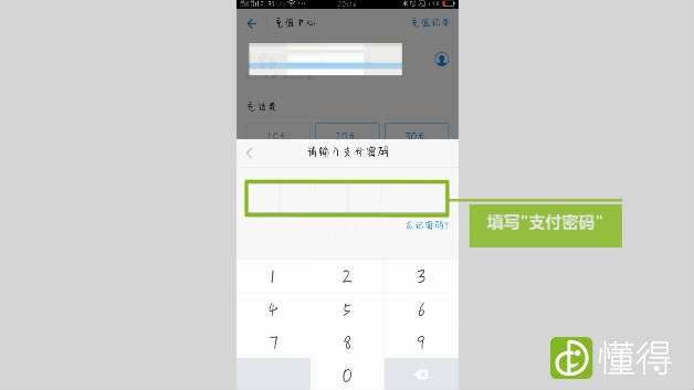 支付宝如何给手机充话费-填写“支付密码”