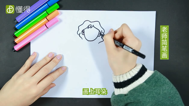 老师简笔画-再画出椭圆形的脸和耳朵