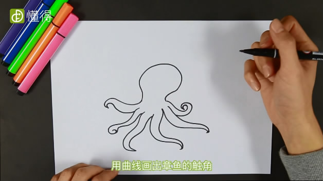 章鱼简笔画-画出章鱼的脑袋和触角