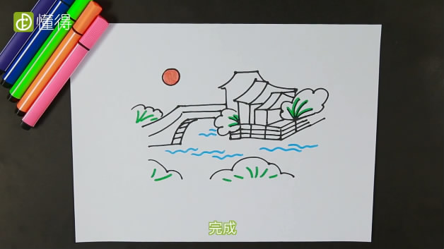 风景简笔画-完善画面细节并上色