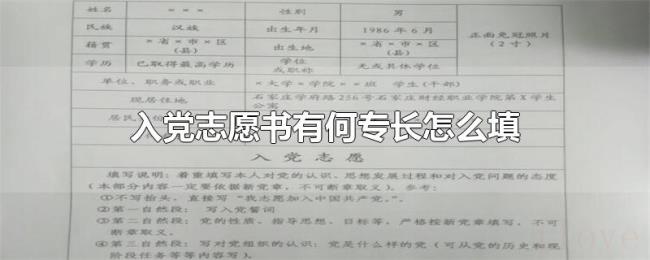 入党志愿书有何专长怎么填
